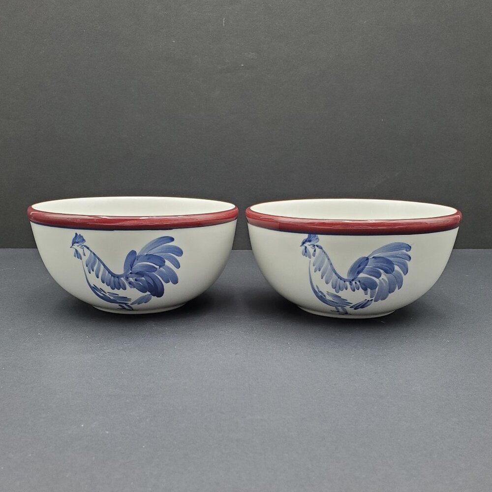 Nantucket Home Rooster Bowls White Soup Cereal Bowls with Blue Rooster